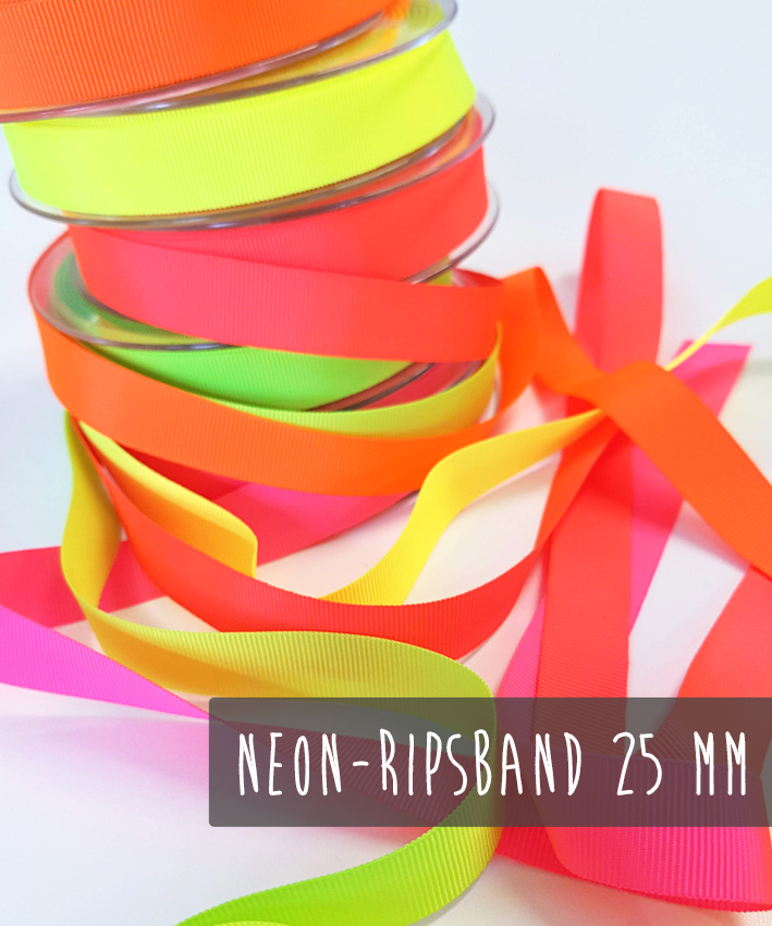 Ripsband, 5 Neonfarben, 25 mm