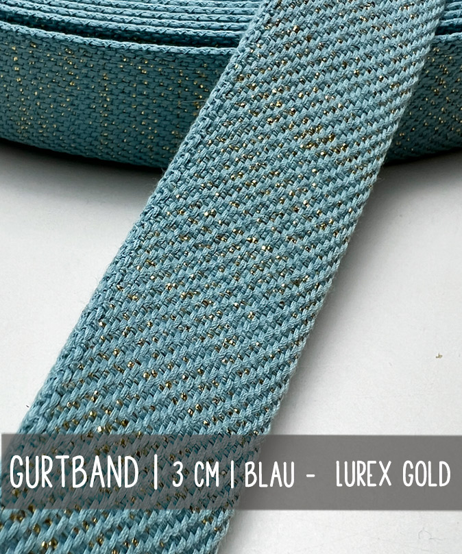 Gurtband, 3 cm, BLAU-Lurex GOLD